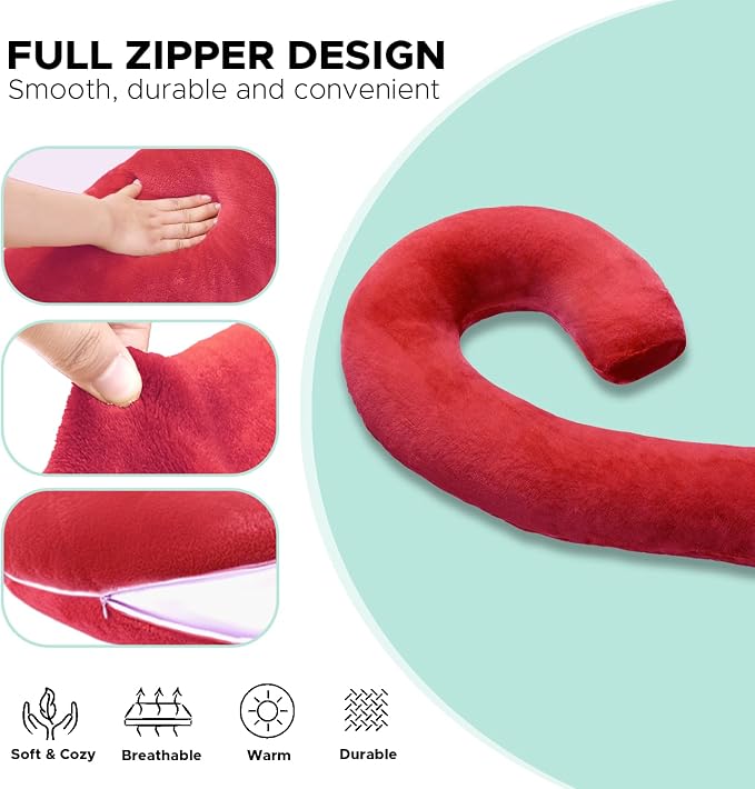 Body Pillow for Adults, Swan Shaped Pillow Insert for Sleeping, Red, 49 In | Side Sleeper Pregnancy Bed Pillow, Soft Fabric, Shredded Memory Foam and Removable Washable Cover