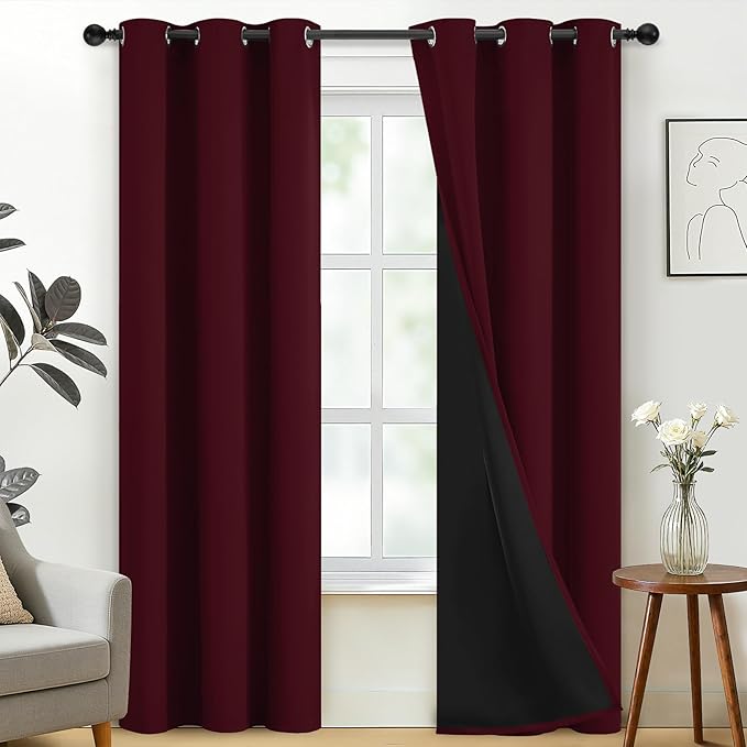 SimpleHome Burgundy Red 100% Blackout Curtains Room Darken Living Room 84 | Curtains for Bedroom,Thermal Insulated Grommet Window Drapes,Curtains for Living Room with Black Back,38 x 84 Inch,2 Panels