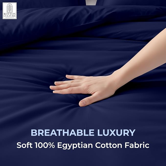 3 Pc Duvet Cover Queen Size/Full Size Set-100% Egyptian Cotton 600 Thread Count Ultra Soft Premium Durable Comforter Cover Zipper Closure & Corner Ties- (Navy Blue, 90" X 90")