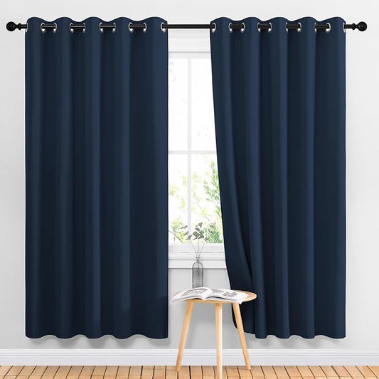 NICETOWN Navy Blackout Curtains for Living Room 66" w x 70" L 2 Panels | 3 Pass Microfiber Noise Reducing Room Darkening Thermal Insulated Solid Ring Top Window Drapes, Light Blocking Home Decor