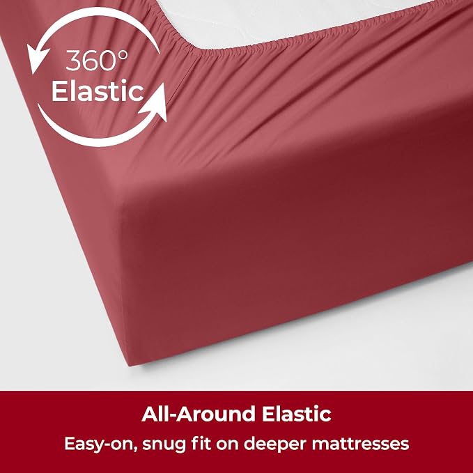 Mellanni Extra Deep California King Sheets - 4 PC Iconic Collection Bedding | Hotel Luxury, Ultra Soft, Cooling Bed Sheets - Wrinkle, Fade, Stain Resistant (Cal King, Brick Red)