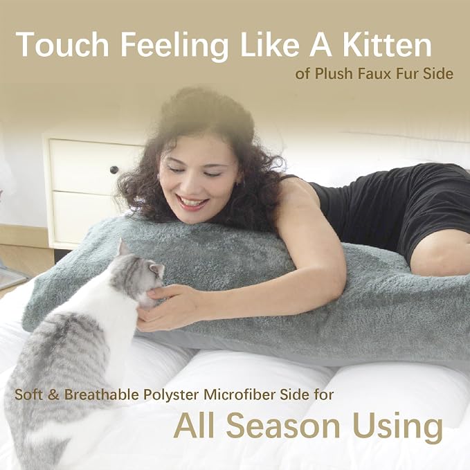 WhatsBedding Memory Foam Body Pillow with Cover, Long Bed Pillow for Adults | Removable Plush Fuzzy Envelope Closure, Firm Support for Side Sleepers, Reading & naps, Large Size Fits All, Relieves Pain