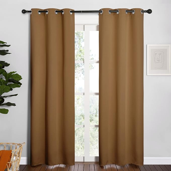 NICETOWN Sleek Blackout Curtains, 2 Panels, W34 x L84-inch, Gold Brown | Noise Reducing and Block Draft Panels for Windows Door Doorway Laundry Office Luxury Decor Theme