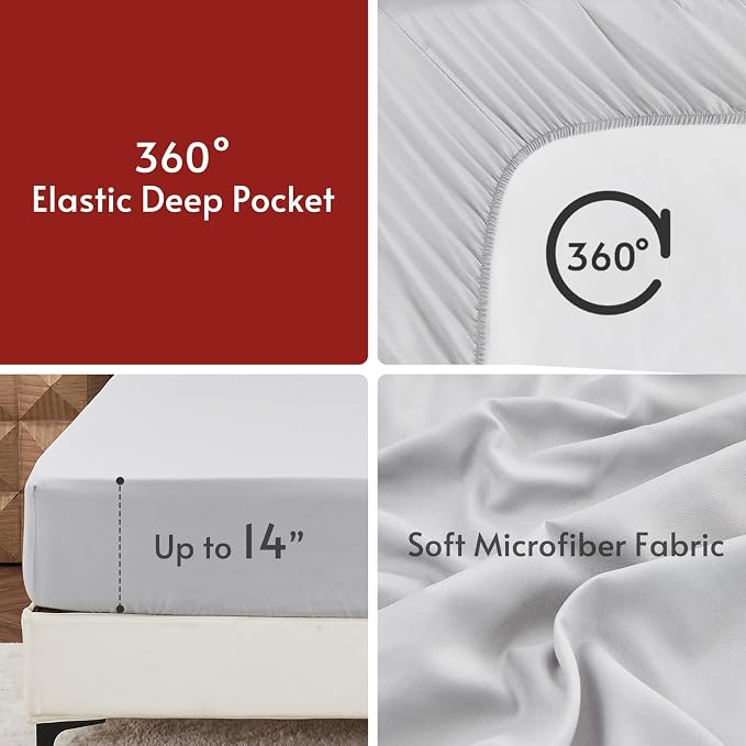 7 Pieces Oversized Queen Comforter Set, Reversible Bed in a Bag Oversized Queen Size, All Season Bedding Set, Flat Sheet, Fitted Sheet, Pillowcases & Shams, Dark Grey & Light Grey