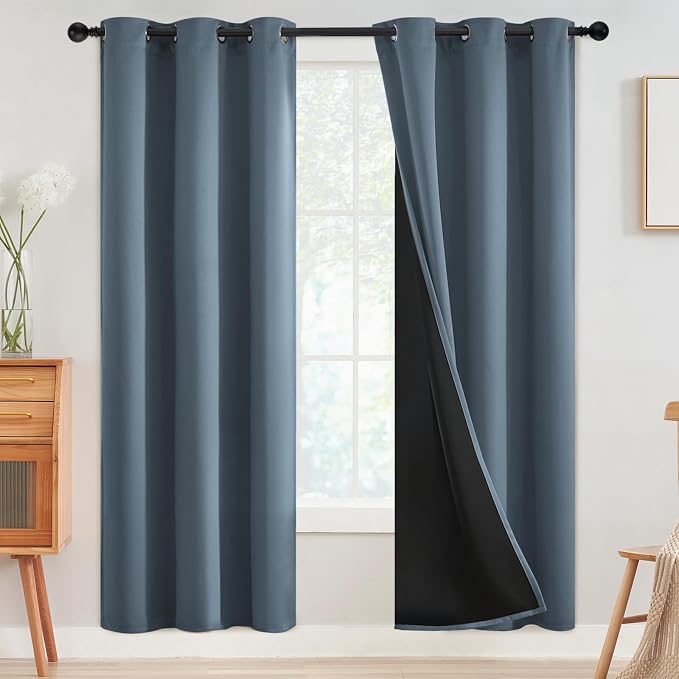 SimpleHome Stone Blue 100% Blackout Curtains Room Darkening Living Room 72L | Curtains for Bedroom,Thermal Insulated Grommet Window Drapes,Curtains for Living Room with Black Back,42 x 72 Inch,2 Panels