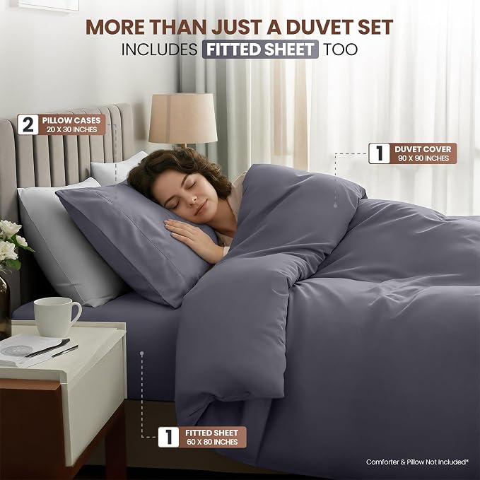 Utopia Bedding Duvet Cover Queen with Fitted Sheet (60x80) - 2 Pillow Case Standard - All Season Luxury Bed in a Bag with Zippered Duvet Cover - No Comforter (Grey)