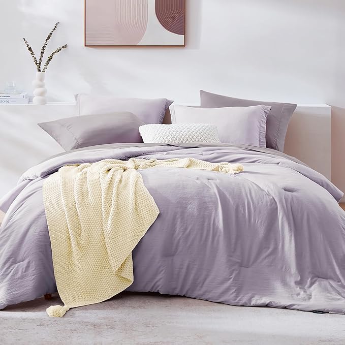 Full Size Comforter Sets-7 Pieces Ultra Soft Bed in a Bag Full Bedding Sets | Prewashed All Season Comforter with Sheets, Pillow Shams & Pillowcases,Lilac