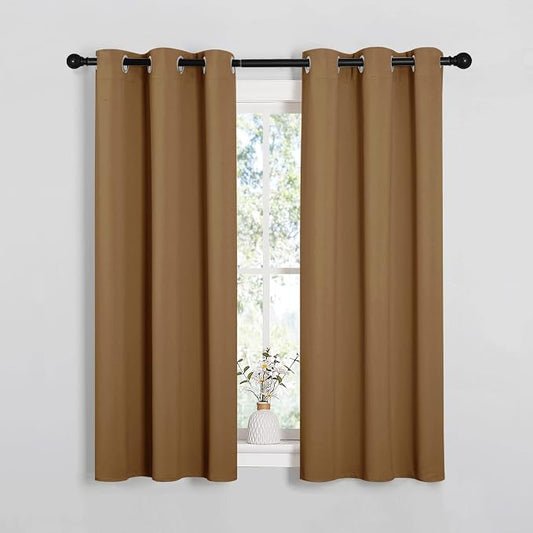 NICETOWN Sleek Blackout Curtains 54 inches Length for Small Windows, Noise Reducing and Block Draft Panels for Door Doorway Laundry Office Luxury Decor Theme (2 Panels, Gold Brown, W34 x L54 -Inch) | Noise Reducing and Block Draft Draperies Panels for ...