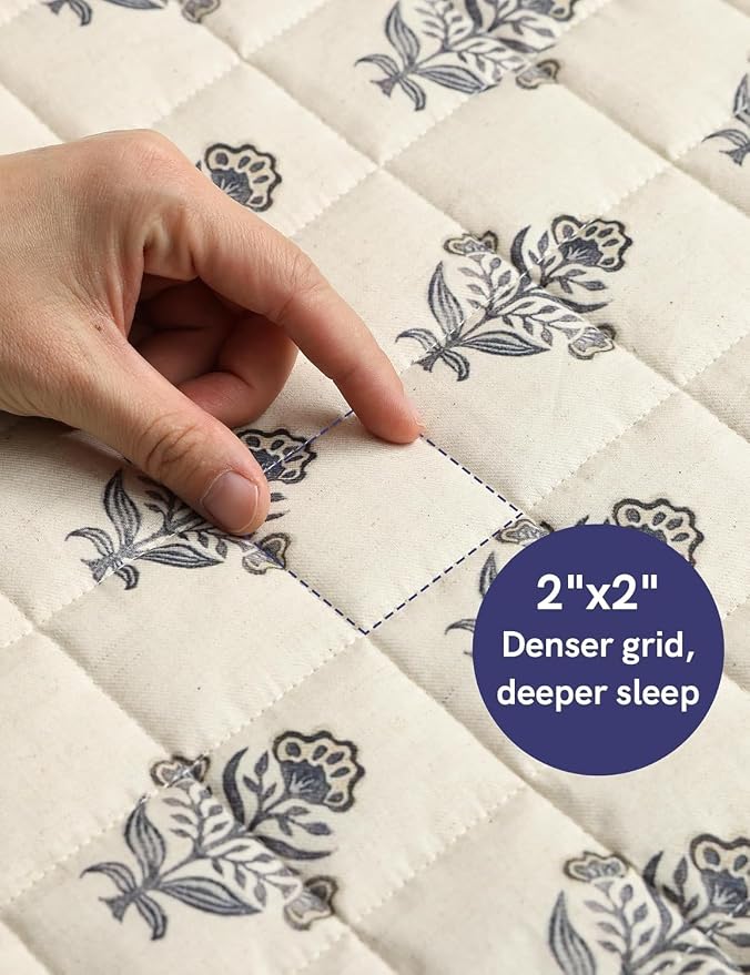 YnM 12lbs Weighted Blanket for Adults, Linen Heavy Bed Throw Blanket with Cooling Glass Beads for All Season Use, Ideal for ~110lbs (48x72 Inches, Twin/Full, Damask)
