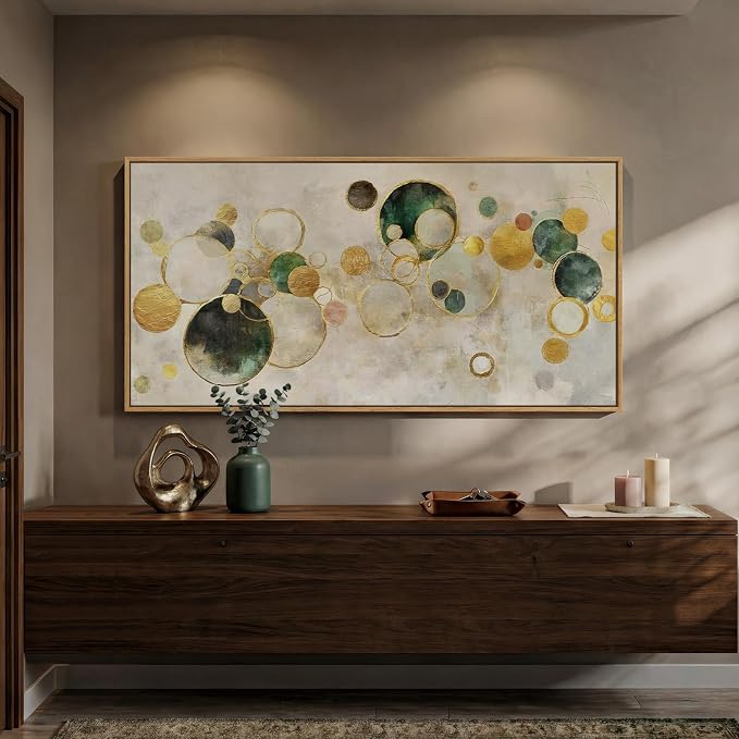 Extra Large Framed Green Gold Abstract Wall Art for Living Room, 36x72 In | Modern pictures, Horizontal canvas prints, Yellow paintings artwork for walls, Wall decor for bedroom dining room office