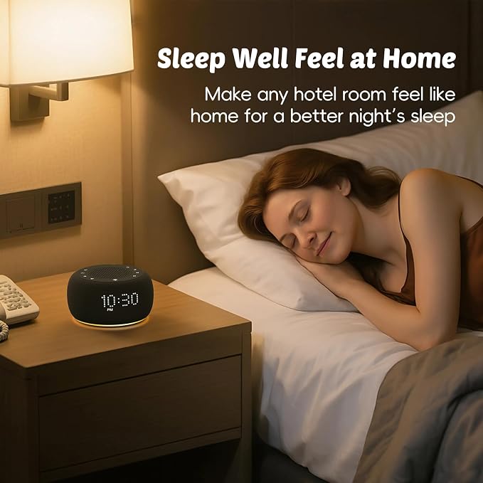 Buffbee Pro 2nd Gen| Sound Machine, Alarm Clock with Bluetooth Speaker | Upgraded Rechargeable Battery, White Noise Machine with 25 Sleep Sounds, Portable for Travel & Bedroom