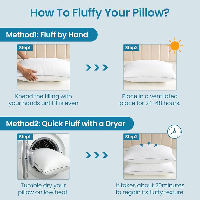 Pillows Queen Size Set of 2,Firm Adjustable Fluffy Bed Pillows for Sleeping | Down Alternative Fill Pillows, Zippered Plush Support, Hotel Quality, Oeko-TEX, Machine Washable,110GSM Grey Piping