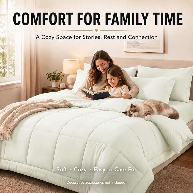 King Size Comforter Set Ivory - 7 Pieces Bed in a Bag | OEKO-TEX Certified, All-Season, Bedroom, Guest Room, Down-Alternative Comforter + Flat & Fitted Sheets + 4 Pillowcases