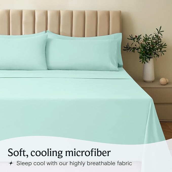 Split King Sheets for Adjustable Bed, Soft Deep Pocket Bed Sheets Set, 5PC | LuxClub Silky Fitted Sheet & Pillowcase Sets, Breathable Hotel Luxury Bedding for Mattress Wrinkle Free, Aquamarine