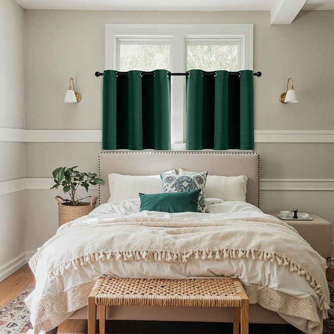 MIULEE Blackout Curtains for Bedroom 2 Panel 40 x 36 Inch Long Hunter Green | Thermal Insulated, Living Room Darkening Grommet Drapes, Noise Reducing, Light Blocking Window Treatments