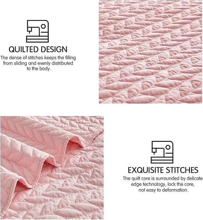 SunStyle Home Twin Quilt Set, Lightweight Bedding Summer Bedspreads,Pink | Soft Coverlet With 2 Pillow Shams,Morden Style Quilts for All Season, Suitable for Bed,Couch,Bedroom,Guest Room,68"X86"