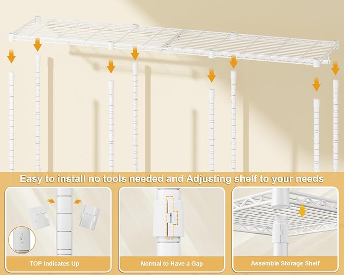 ULIFHOME E14C Pro Heavy Duty Closet Organizer System，Freestanding Clothing Racks for Hanging Clothes，Adjustable Garment Rack 69" W × 16" D × 77" H Hold 960 lbs，White Rack with White Dustproof Cover