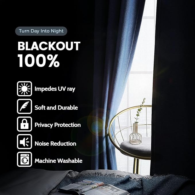 SimpleHome Navy Blue 100% Blackout Curtains Room Darkening Living Room 84 | Curtains for Bedroom,Thermal Insulated Grommet Window Drapes,Curtains for Living Room with Black Back,38 x 84 Inch,2 Panels