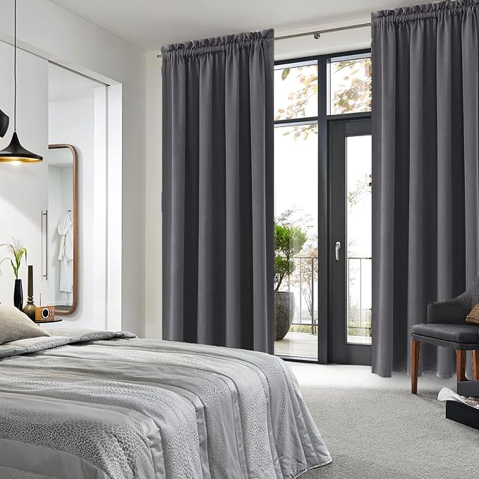 DWCN Blackout Curtains for Bedroom 42 x 84 Inch Long Dark Grey 2 Panels | Room Darkening, Thermal Insulated, Light Blocking, Rod Pocket Drapes, Noise Reducing Window Treatments