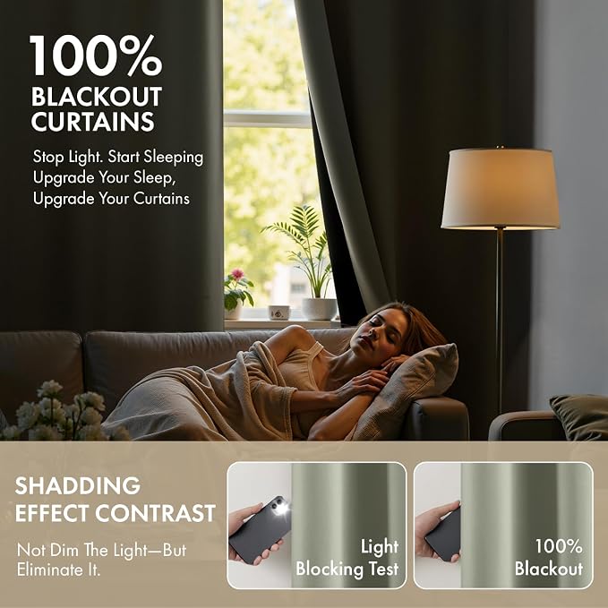 MIULEE Sage Green 100% Blackout Curtains for Bedroom 40x72 Inch 2 Panels | 2 Thick Layers Thermal Insulated Short Curtains with Black Liner, Noise Reducing Grommet, Drapes for Living Room