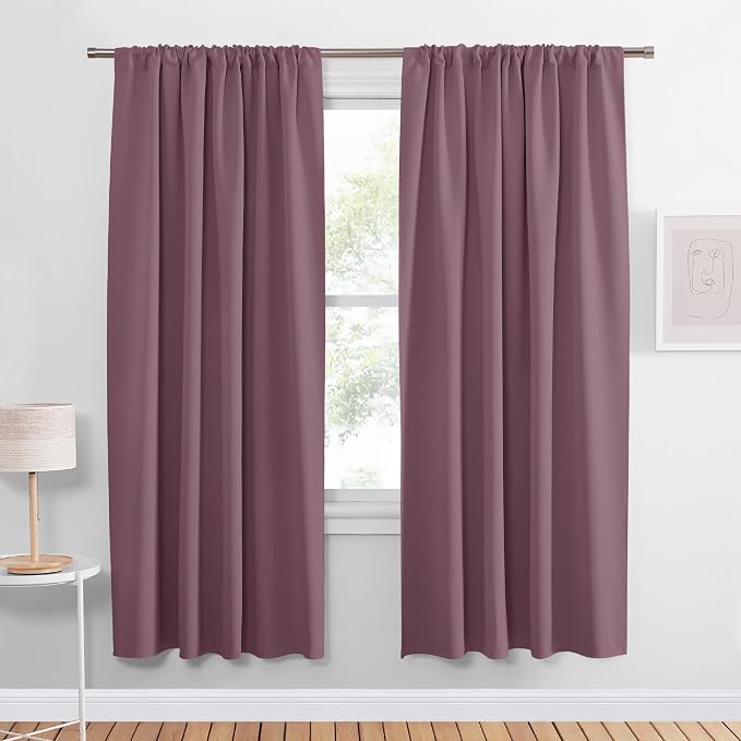 PONY DANCE Blackout Curtains - Thermal Insulated, Energy Saving & Noise Reducing Bedroom and Living Room Drapes, Dusty Rose, W 42x L 72 Inch, Set of 2 Rod Pocket Curtain Panels