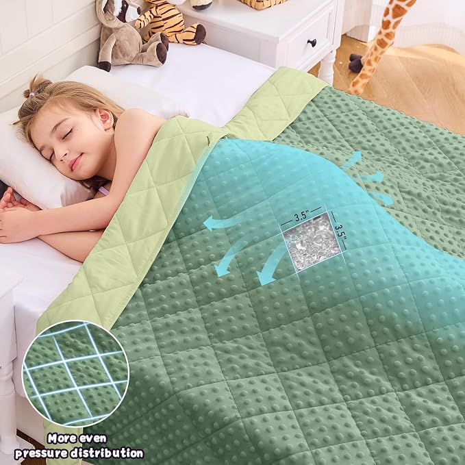 yescool Weighted Blanket 3 lb Moss Green Small Weighted Lap Blanket for Boys and Girls, Cooling Weighted Throw Blankets Minky Heavy Blankets, for 20-45lbs, 36 * 48in