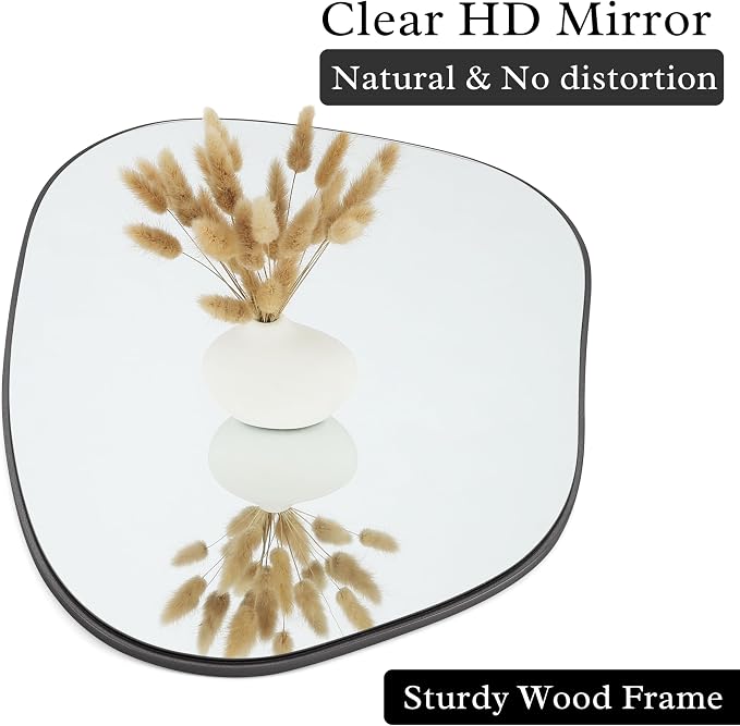 PERFNIQUE Irregular Wall Mirror Asymmetrical Mirror, 27''x19'' Black Mirror for Bathroom Bedroom Living Room Entryway, Decorative Modern Wall Decor, Wall Mounted Mirror (Black, 27''x19'')