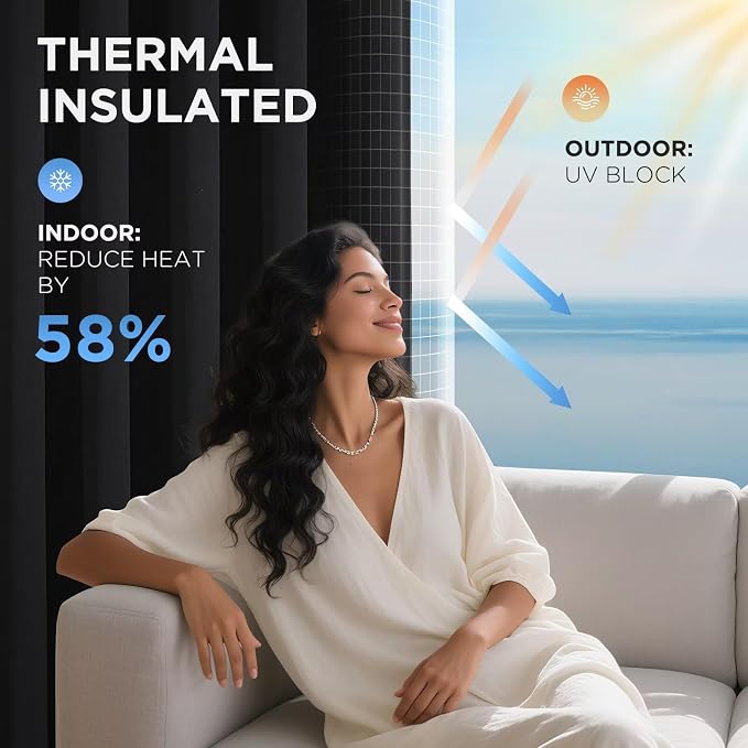 Joydeco Blackout Curtains for Bedroom 120 Inch Long 2 Panels, Room Darkening Grommet Drapes, Thermal Insulated Black Out Drapes, Black Curtains for Living Room