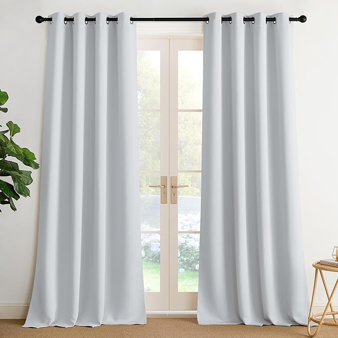 NICETOWN Greyish White Ring Top Panels - Thermal Insulated Shades, 52 x 95 | For Nursery, Kids Room, Yard, Closet, Garage - Breathable Fabric, Privacy Assured, 2 Panels