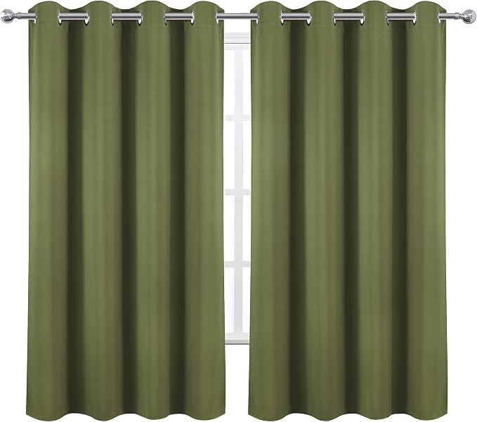 Olive Green Blackout Curtains 52 x 63 Inch Length/Set of 2 Curtain Panels/Thermal Insulated Room Darkening Blackout Curtains for Bedroom