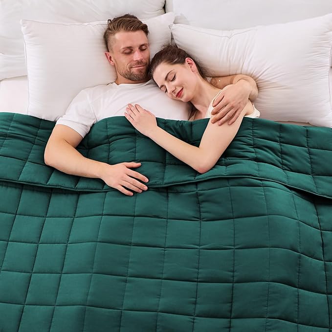 yescool Weighted Blanket for Adults (20 lbs, 88” x 104”, Dark Green) Cooling Heavy Blanket for Sleeping Perfect for 190-210 lbs, Queen Size Breathable Blanket with Premium Glass Bead, Machine Washable