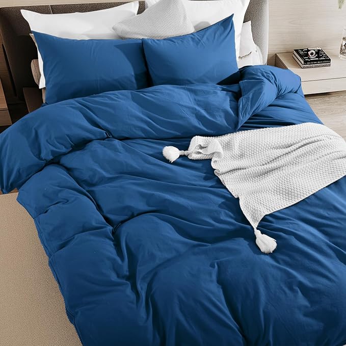 NEXHOME PRO Full Duvet Cover Set – 100% Certified Organic Cotton with Washed Feel & Linen-Like Texture, Comfortable & Breathable, Home Bedding Set 80"*90" (No Comforter)