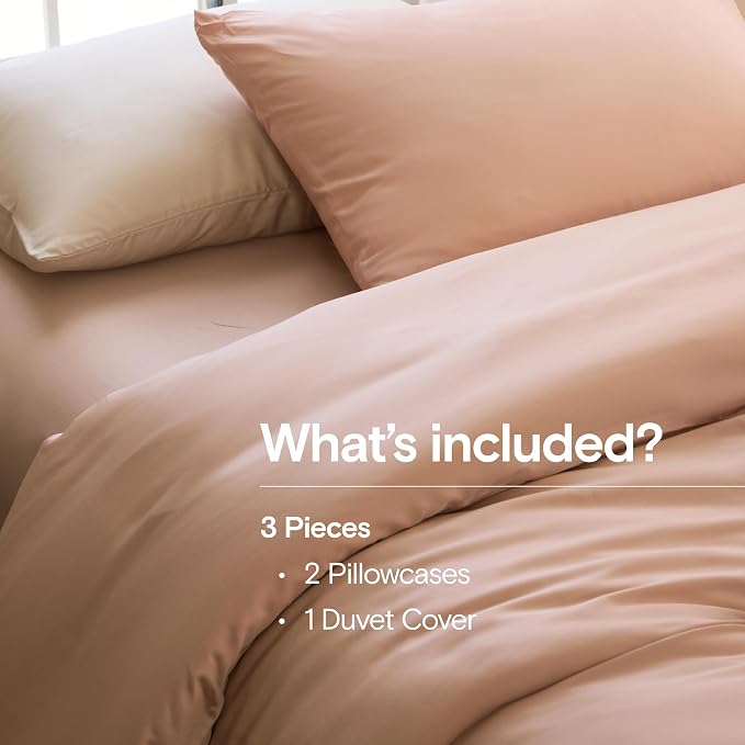 DOZ Duvet Cover Set, 100% Viscose derived from Bamboo, Organically Grown, Buttery Soft, Cooling Duvet Covers, High GSM, 1 Duvet Cover and 2 Pillowcases, 90"x90" (Blush, Full/Queen)