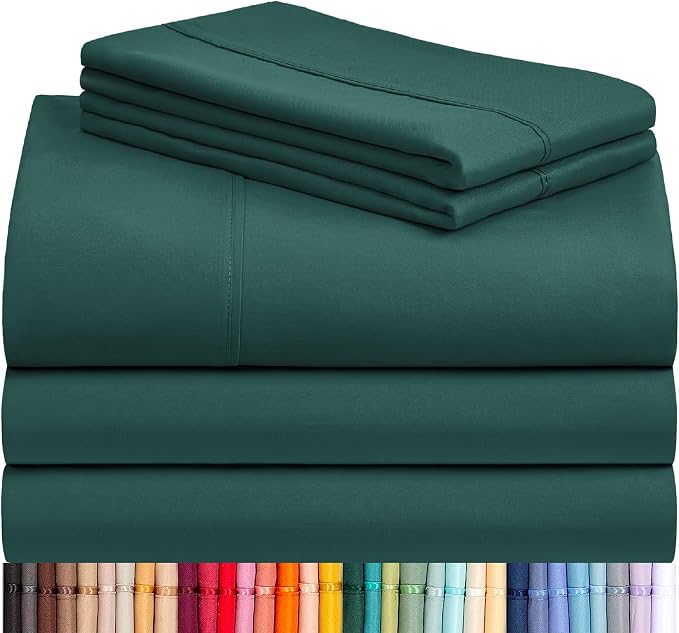 LuxClub 5 PC Split King Sheet Set, Deep Pockets Wrinkle Free Cooling Bed Sheets Hotel Bedding for Women, Men, Includes 2 Fitted Sheet, 1 Flat Sheet and 2 PillowcasesSoft Emerald | LuxClub Silky Fitted Sheet & Pillowcase Sets, Breathable Hotel Luxury Be...