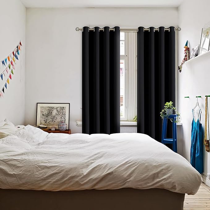 BGment Blackout Curtains - Grommet Thermal Insulated Room Darkening Bedroom and Living Room Curtains, Set of 2 Panels (52 x 108 Inch, Black) | Grommet Top, Black Out, Extra Long, Room Darkening, Sunblock, Thermal Insulated, Window Drapes for Bedroom, 5...