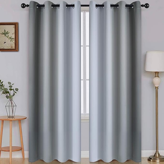 SimpleHome Ombre Grey to Grey White Curtains for Living Room 52Wx84L | Room Darkening Curtains for Bedroom,Gradient Light Blocking Curtain,Thermal Insulated Grommet Window Drapes,2 Panels,84 Inch