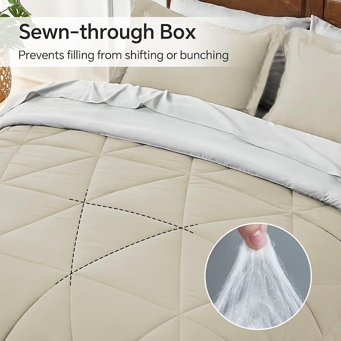 BEDELITE Full Comforter Set 7 Pieces, Reversible Oatmeal Bed in A Bag | Soft All Season Down-Alternative Comforter, Sheets, Pillowcases & Shams, OEKO-TEX Certified Bedding for Bedrrom, Guest Room