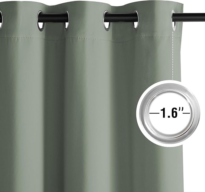NICETOWN Sage Green Sound Blocking Drapes Grommet Thermal Insulated Shades | For Living Room, For Office, For Closet, Machine Washable, 2 Panels, W52 x L95