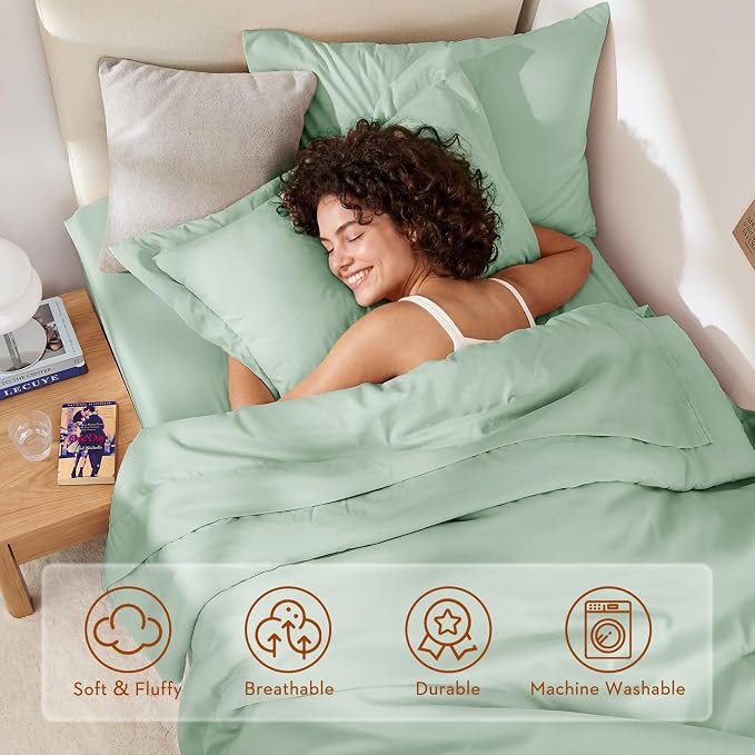 5 Pieces Twin XL Comforter Set, Soft Bed in a Bag Twin XL Size, All Season Bedding Set with Comforter, Flat Sheet, Fitted Sheet, Pillowcases & Shams, Sage Green