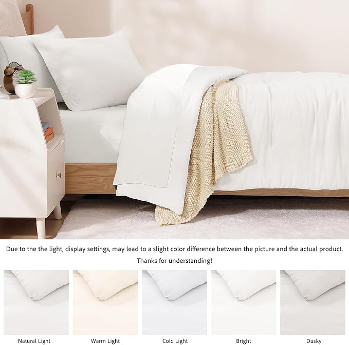 Twin XL Comforter Set- 5 Pieces Prewashed Bed in a Bag Twin Bedding Sets | Soft All Season Comforter with Sheets, Pillow Sham & Pillowcase, White