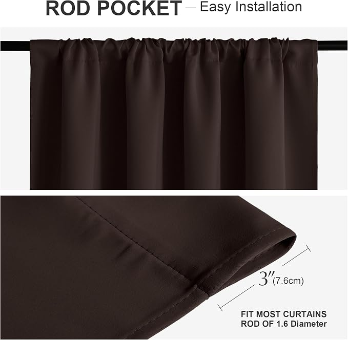 PONY DANCE RV Curtain Panels - Blackout Window Drapes Room Darkening Short Curtains Home Decoration Window Coverings with Rod Pocket, W 42 x L 45 inches, Chocolate Brown, 2 PCs