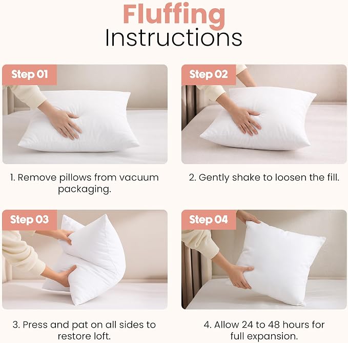 Utopia Bedding 24x24 Pillow Inserts, White Throw Pillows for Couch, 2 Pack | Indoor cushion inserts for bed, sofa & couch, Supportive & fluffy decorative pillows for everyday comfort, Set of 2, White