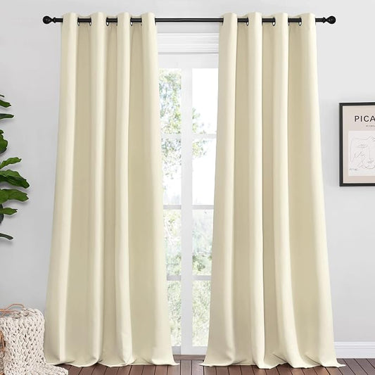 NICETOWN Room Darkening Curtains, Set of 2, 55 x 120-inch, Beige | 120" Long for Boho Farmhouse Home Decoration, Window Treatment Total Privacy Drape Panels for Bedroom Guest Room