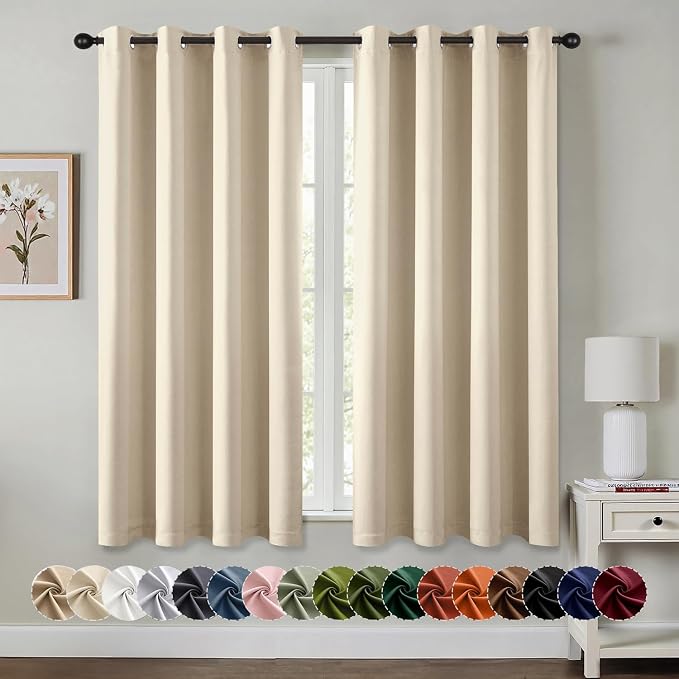 MIULEE Blackout Curtains for Bedroom 2 Panels 55 x 68 Inch Long Cream Beige | Thermal Insulated, Living Room Darkening Grommet Drapes, Noise Reducing, Light Blocking Window Treatments