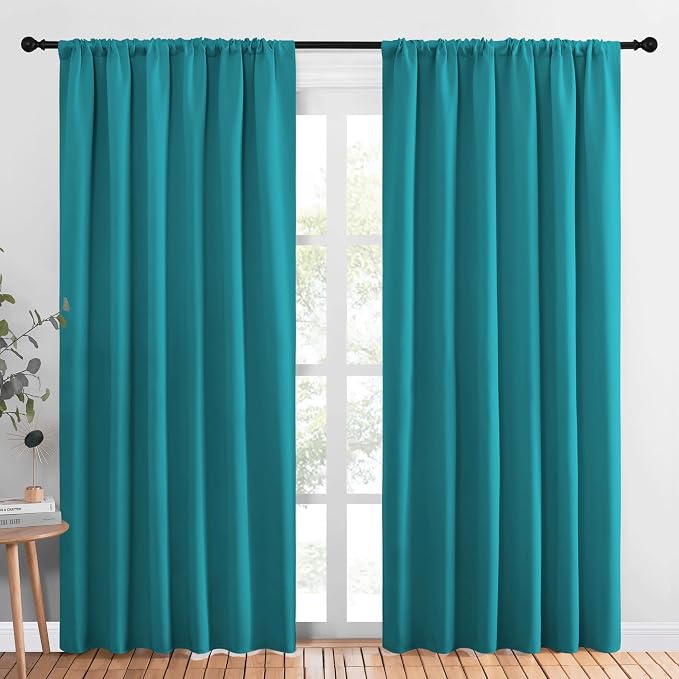 NICETOWN 2 Panels Blackout Curtains, Rod Pocket Thermal Insulated Drapes 84 inches Long, Easy-Care Modern Home Decoration Sunshades for Guest Room, Living Room, Office, 62 x 84 Inch, Peacock Blue