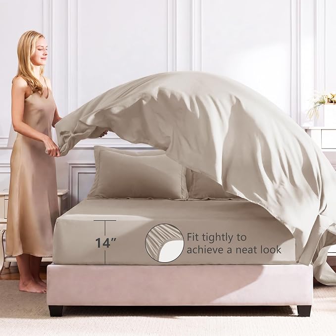 Full Size Comforter Sets Linen - 7 Pieces Complete Bedding Set | OEKO-TEX Certified, All Season, 240GSM Down-Alternative Comforter, Sheets, Pillowcases & Shams, 14" Deep Pocket, Easy Care