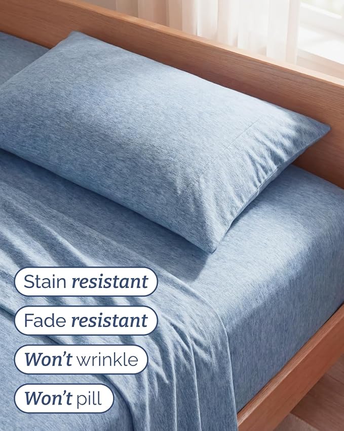 Twin Size 3 Piece Sheet Set - Breathable & Cooling Sheets - Heathered Blue | Hotel Luxury Bed Sheets for Women & Men, Deep Pockets, Easy-Fit, Extra Soft and Wrinkle Free Sheets, Oeko-Tex Bed Sheet Set