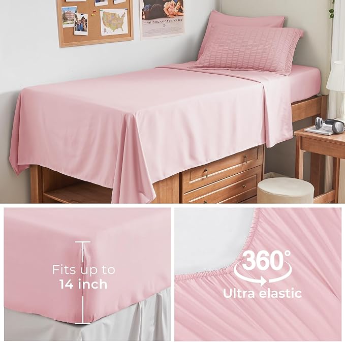HYMOKEGE Pink Twin XL Comforter Set Seersucker 5 Pieces, All Season Luxury Bed in a Bag for Bedroom, Bedding Set with Comforter, Sheets, Pillowcase & Sham