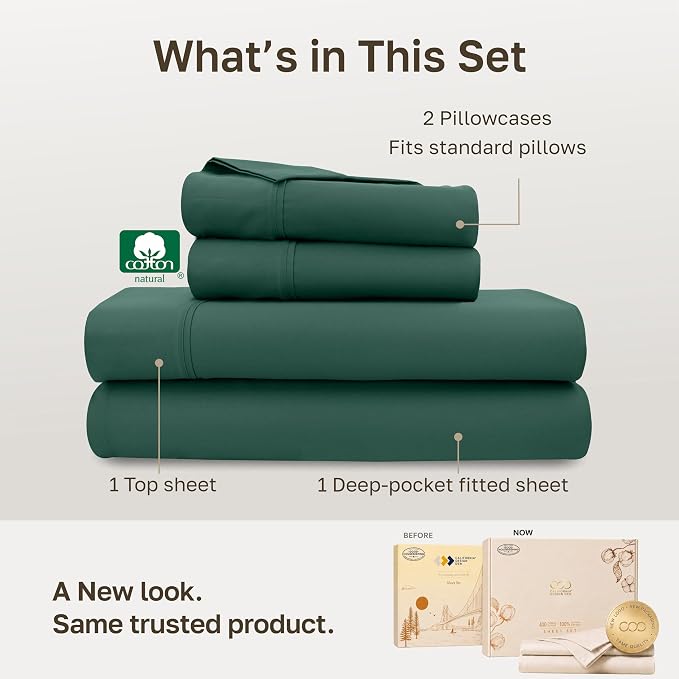 California Design Den Soft 100% Cotton Sateen Full Sheets Set, Hunter Green | 400 Thread Count Backed by Good Housekeeping Seal, 16" Deep Pocket, All-Around Elastic, Durable, Easy Care