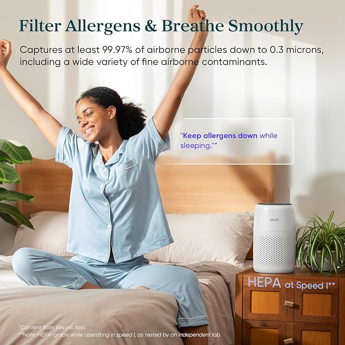 Levoit Air Purifiers for Bedroom Home Pets Dorm Room, Small Air Purifiers | Filter Cleaner with Fragrance Sponge, Filters Smoke, Allergens, Pet Dander, Odor, Dust, Office, Desktop, Core Mini-P, White
